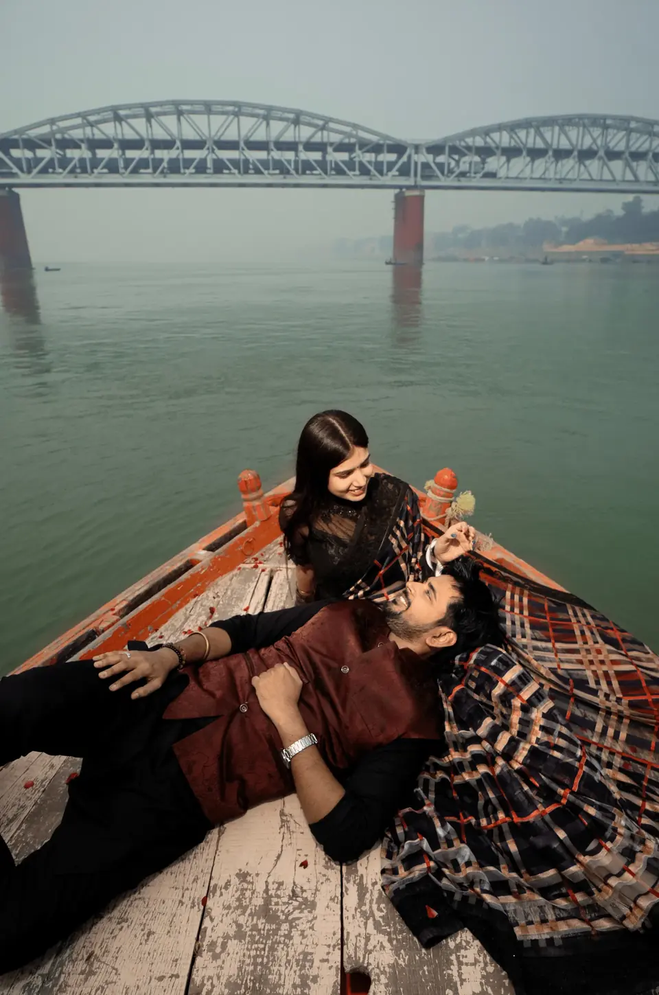 Couple during their cinematic Varanasi pre-wedding shoot